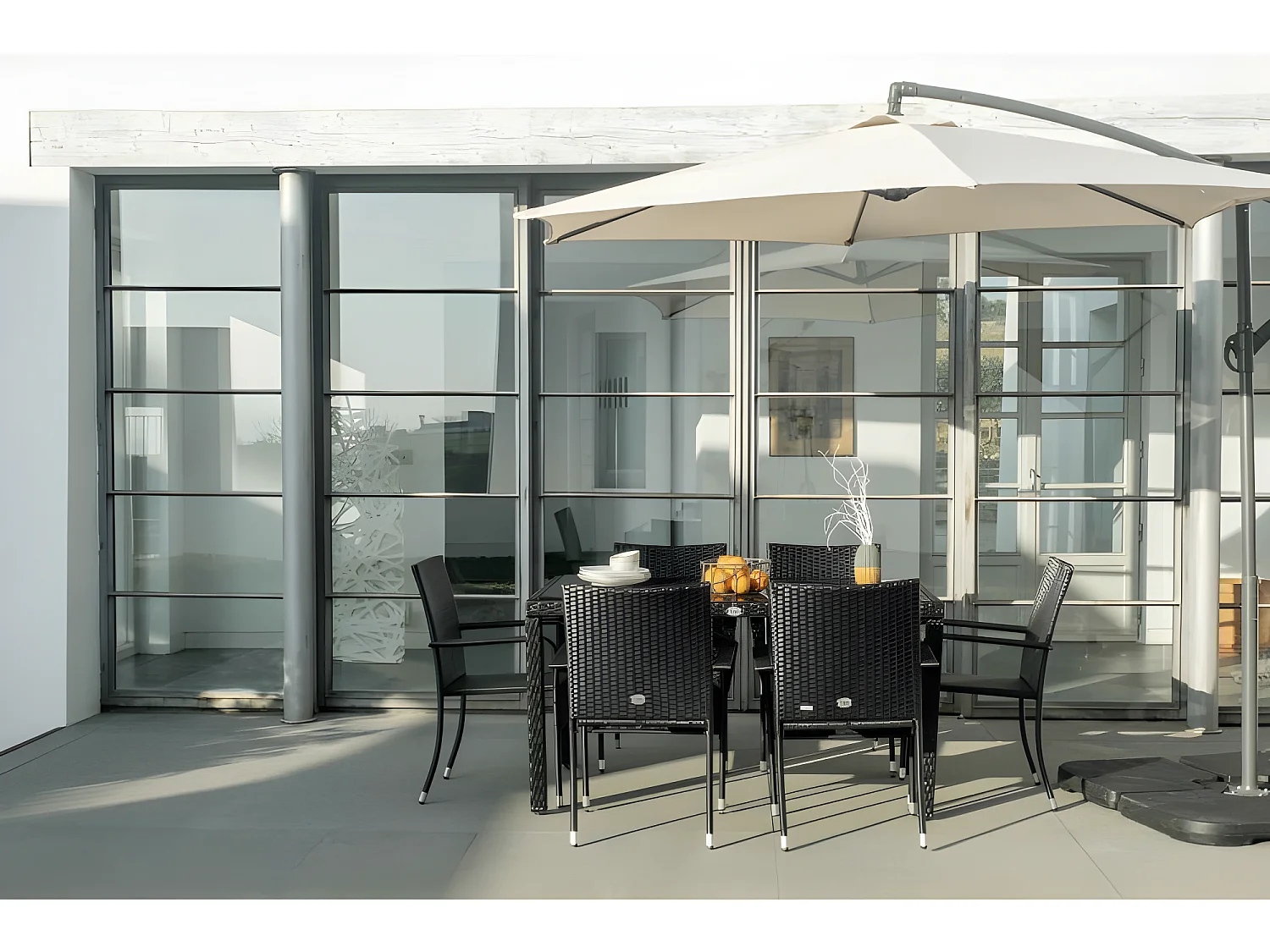 Muebles de Jardín Comedor Formentera 6 Plazas Ratán sintético Negro KieferGarden