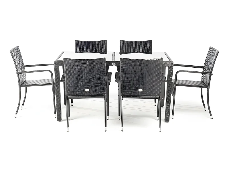 Muebles de Jardín Comedor Formentera 6 Plazas Ratán sintético Negro KieferGarden