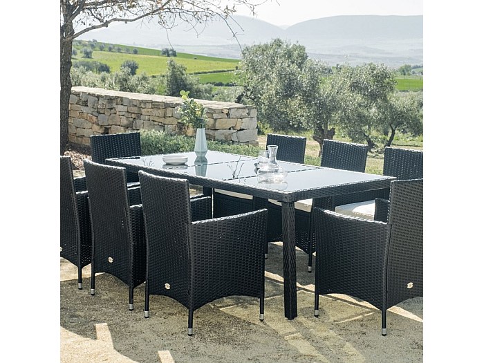 Muebles de Jardín Comedor Washington 8 Plazas Ratán sintético Negro