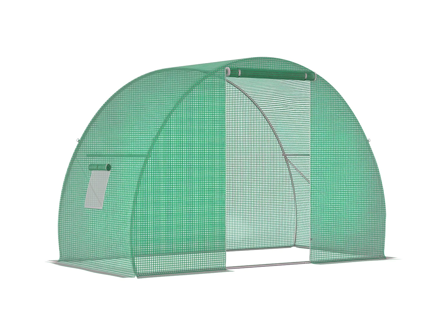 Serre de jardin tunnel surface sol 4,5 m² dim. 3L x 1,5l x 2H m châssis tubulaire renforcé porte zippée 2 fenêtres enroulables vert
