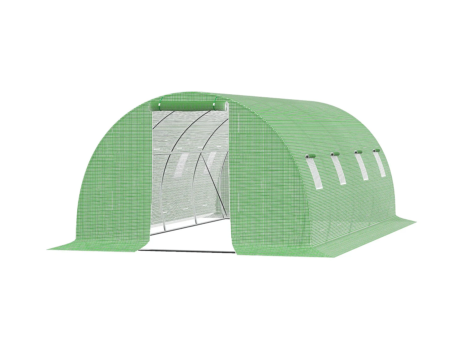 Serre de jardin tunnel 18 m² dim. 6L x 3l x 2H m - 8 fenêtres, porte zippée enroulable - châssis tubulaire acier galvanisé, bâche PE haute densité vert