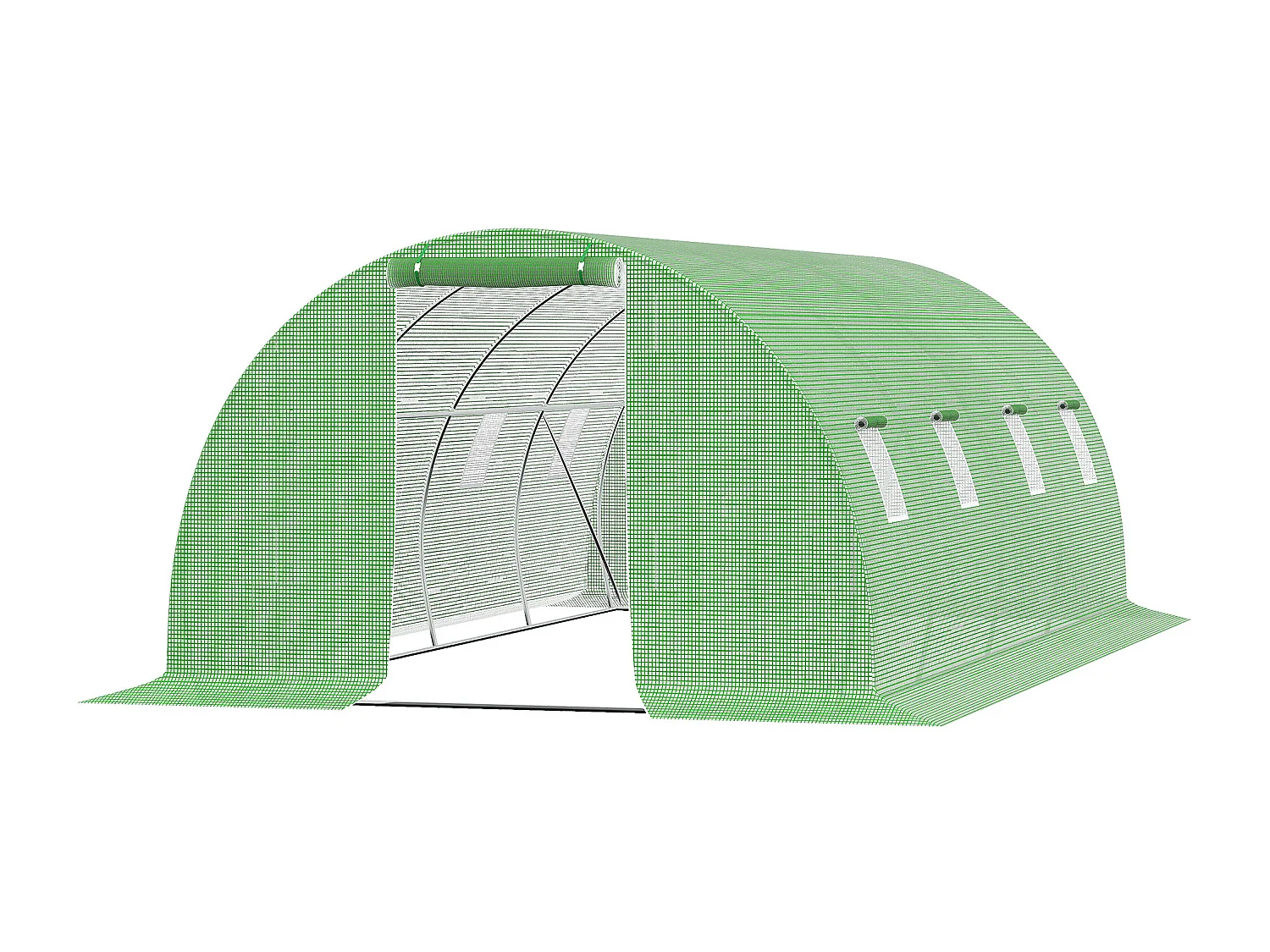 Serre de jardin tunnel 18 m² dim. 6L x 3l x 2H m - 8 fenêtres, porte zippée enroulable - châssis tubulaire acier galvanisé, bâche PE haute densité vert