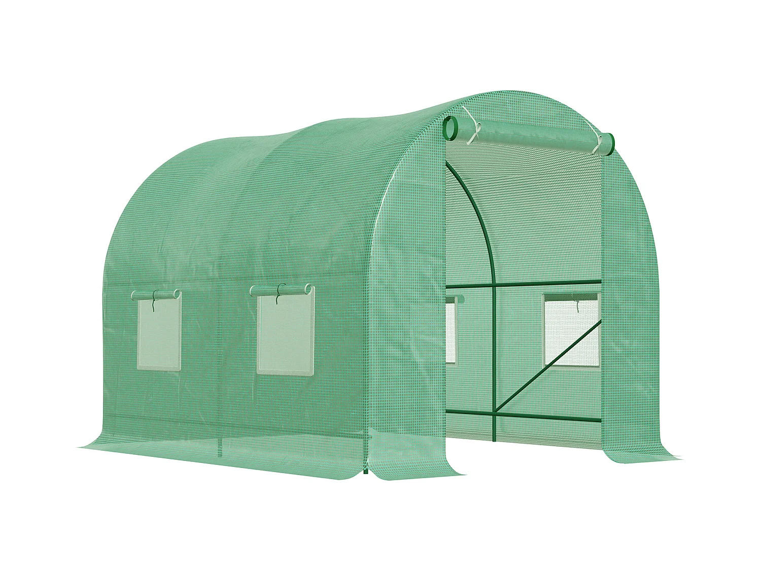Serre de jardin tunnel 5 m² 2,45L x 2l x 1,98H m acier renforcé Ø 1,8 cm + PE haute densité 140 g/m² fenêtres porte déroulante vert