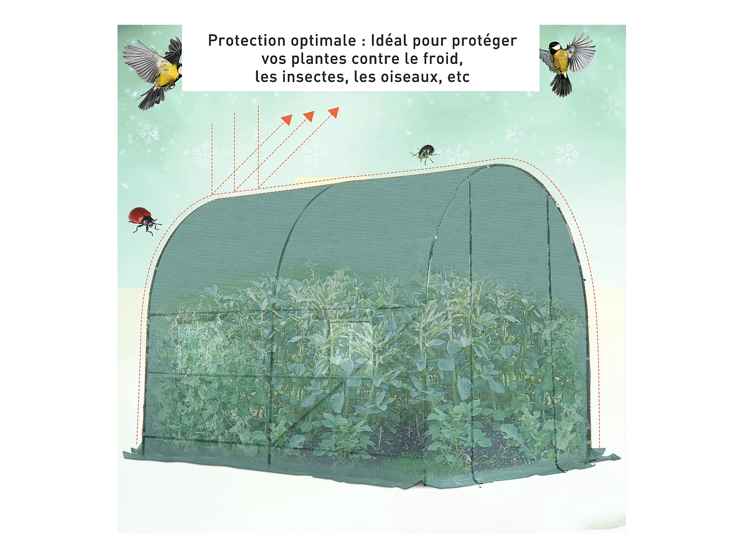 Serre de jardin tunnel 5 m² 2,45L x 2l x 1,98H m acier renforcé Ø 1,8 cm + PE haute densité 140 g/m² fenêtres porte déroulante vert