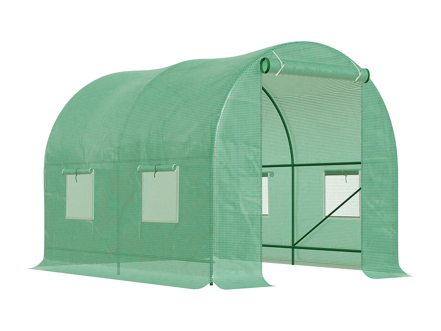 Serre de jardin tunnel 5 m² 2,45L x 2l x 1,98H m acier renforcé Ø 1,8 cm + PE haute densité 140 g/m² fenêtres porte déroulante vert