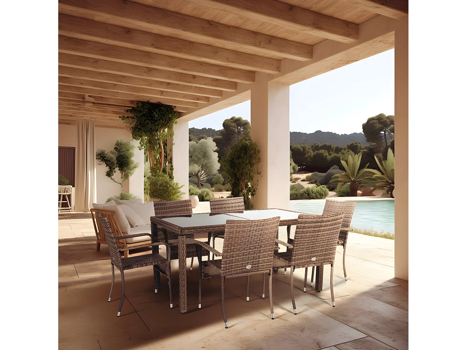 Salon de jardin Formentera 6 Places Taupe Rotin Synethétique Kiefergarden