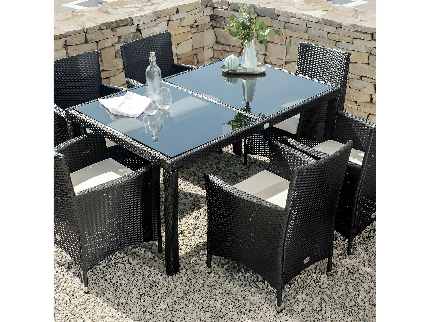 Table de Jardin Washington 6 places Noir Rotin Synthétique Kiefergarden