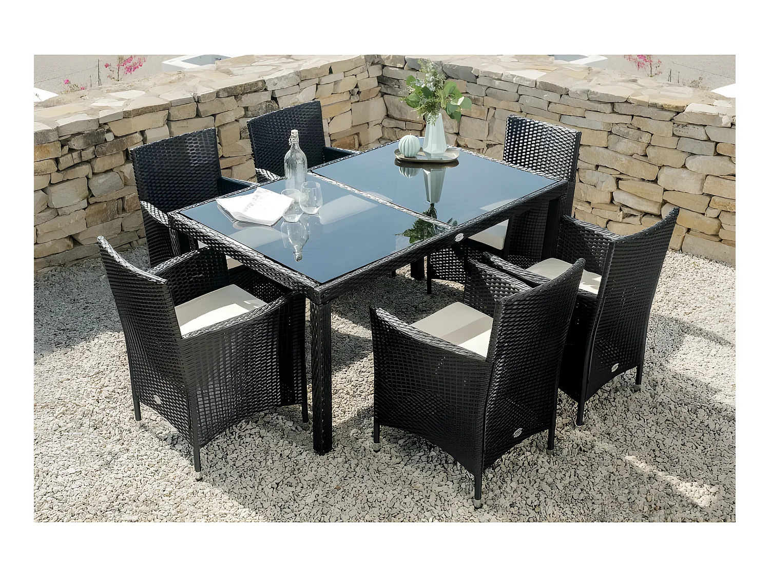 Table de Jardin Washington 6 places Noir Rotin Synthétique Kiefergarden