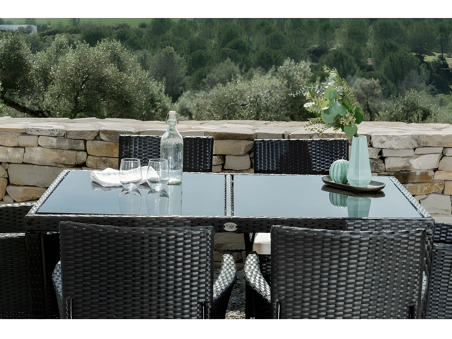 Table de Jardin Washington 6 places Noir Rotin Synthétique Kiefergarden