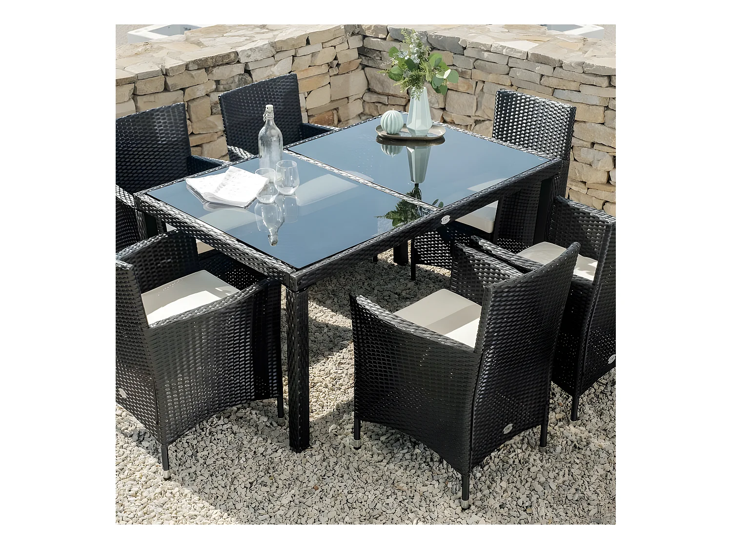 Table de Jardin Washington 6 places Noir Rotin Synthétique Kiefergarden