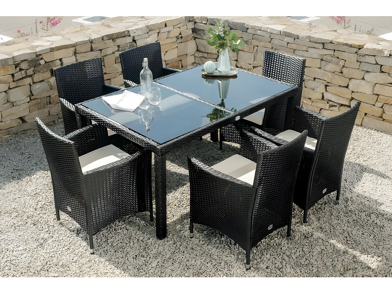 Table de Jardin Washington 6 places Noir Rotin Synthétique Kiefergarden