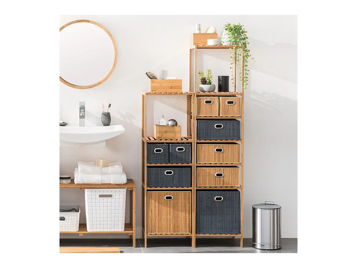 Boîte de rangement Bambou Naturel motif Vert  31 x 31 cm