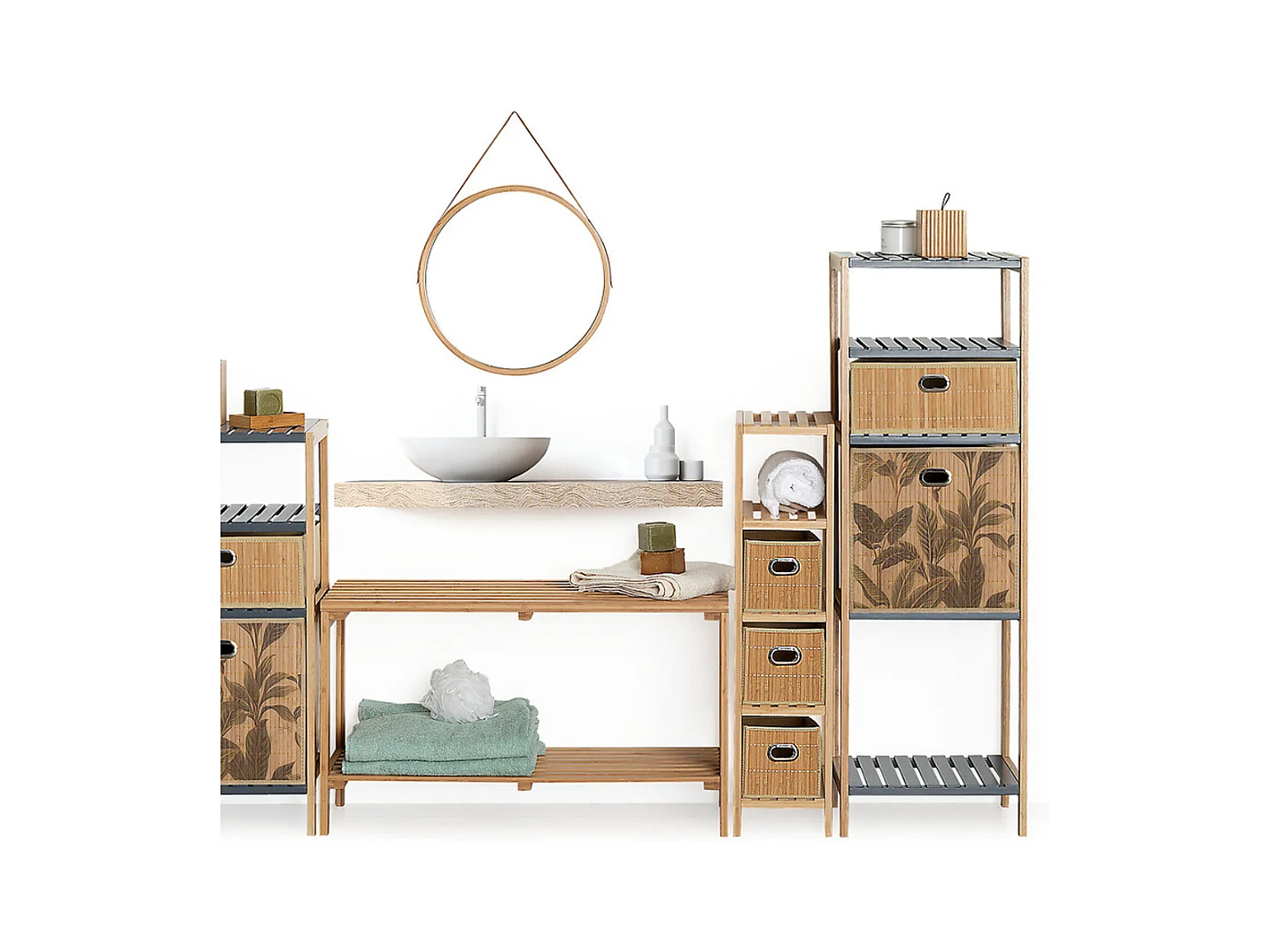 Boîte de rangement Bambou Naturel motif Vert  31 x 31 cm