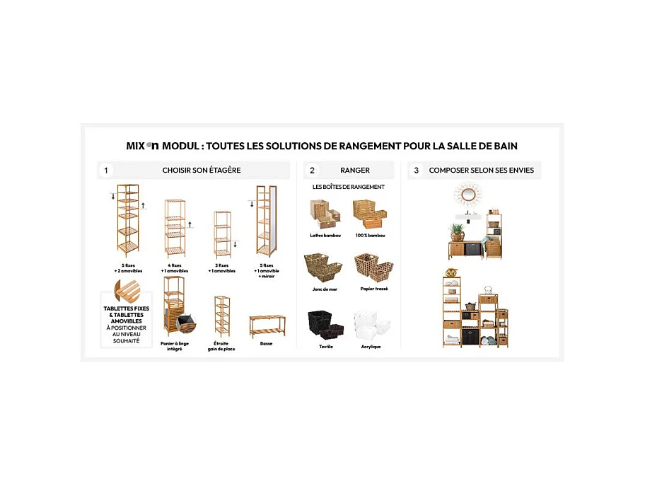 Boîte de rangement Bambou Naturel motif Vert  31 x 31 cm