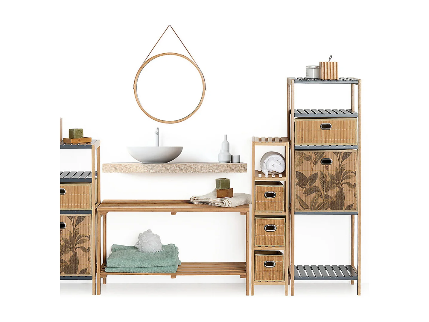 Boîte de rangement Bambou Naturel motif Vert  31 x 31 cm