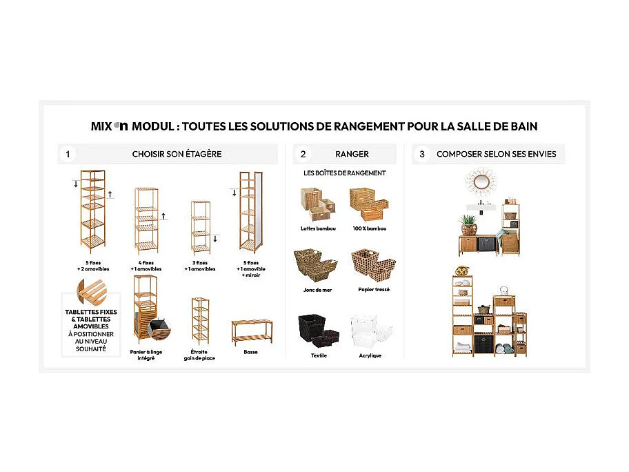 Boîte de rangement Bambou Naturel motif Vert  31 x 31 cm