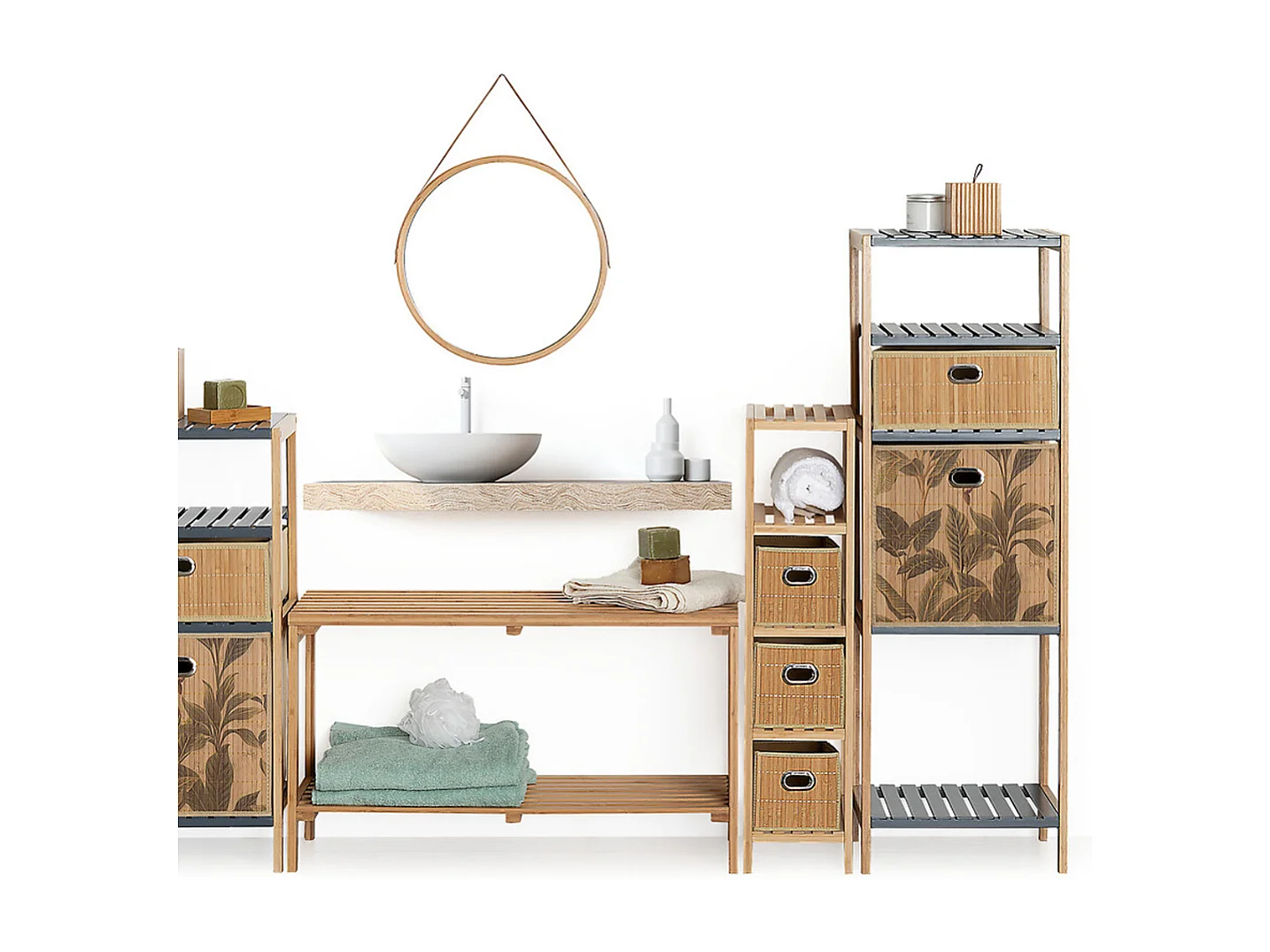 Boîte de rangement Bambou Naturel motif Vert  31 x 31 cm