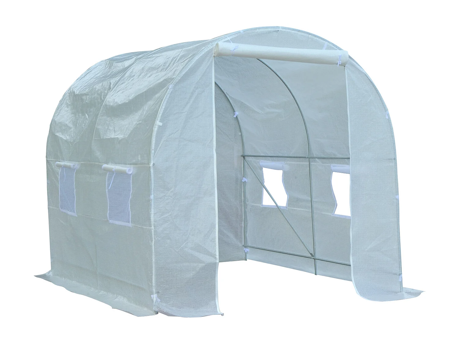 Serre de jardin tunnel surface sol 5 m² 2,5L x 2l x 2H m châssis tubulaire renforcé 18 mm 4 fenêtres blanc