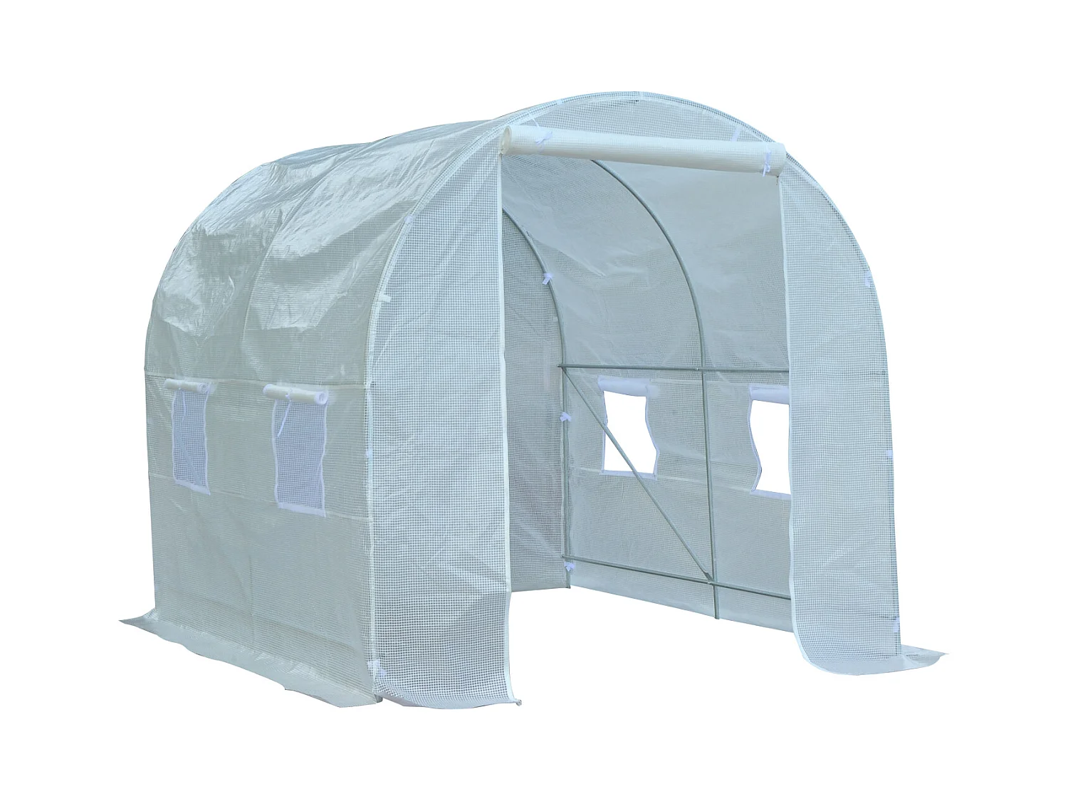 Serre de jardin tunnel surface sol 5 m² 2,5L x 2l x 2H m châssis tubulaire renforcé 18 mm 4 fenêtres blanc