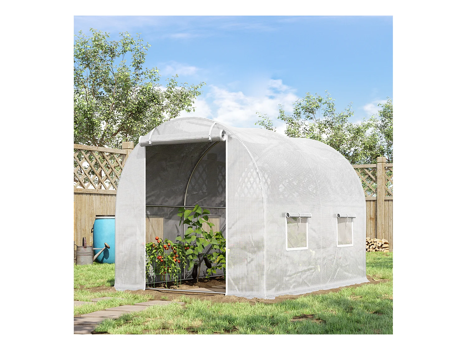 Serre de jardin tunnel 6 m² 3L x 2l x 1,9H m acier galvanisé renforcé diamètre 2,4 cm + PE haute densité fenêtres porte blanc