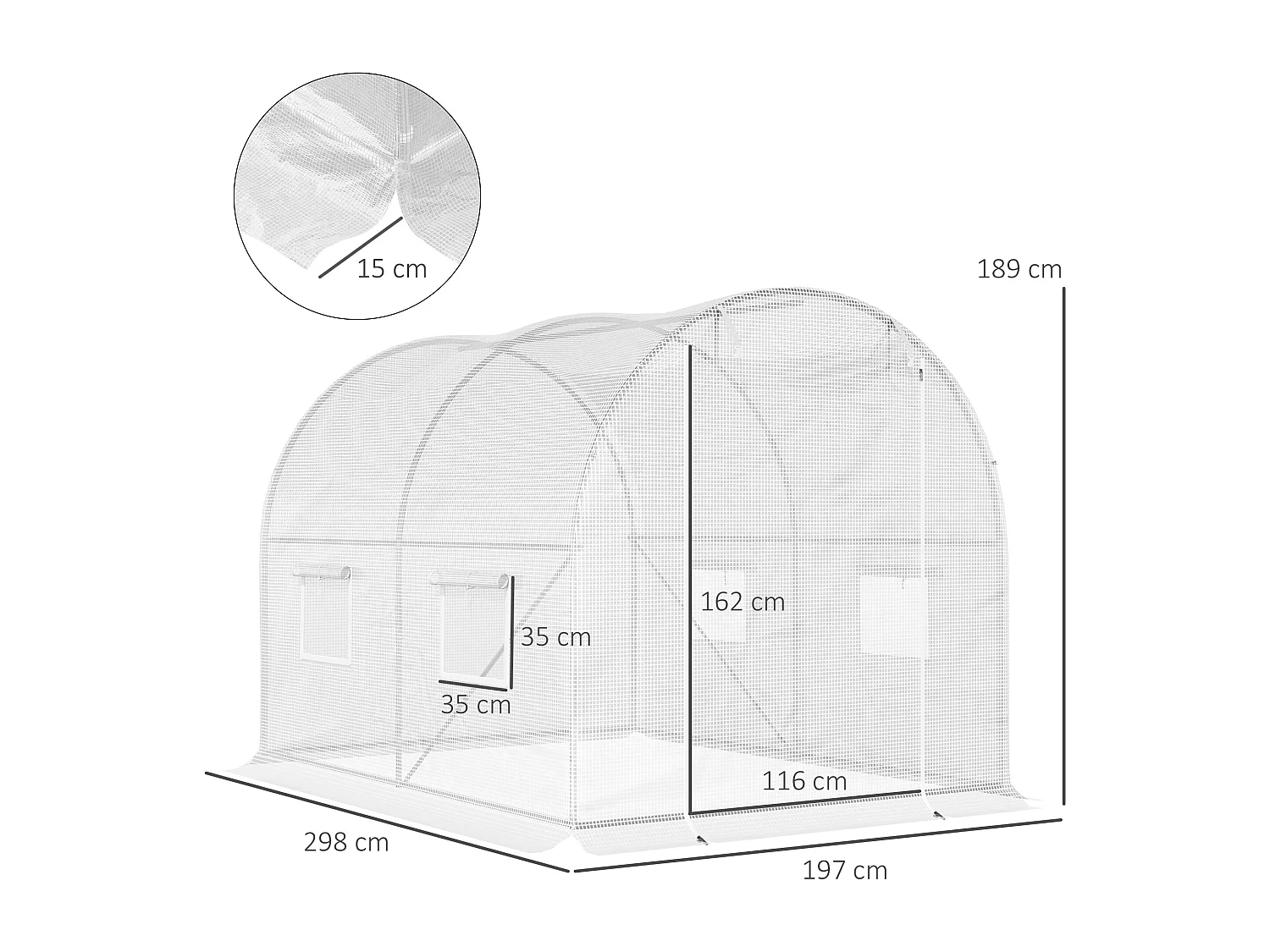 Serre de jardin tunnel 6 m² 3L x 2l x 1,9H m acier galvanisé renforcé diamètre 2,4 cm + PE haute densité fenêtres porte blanc