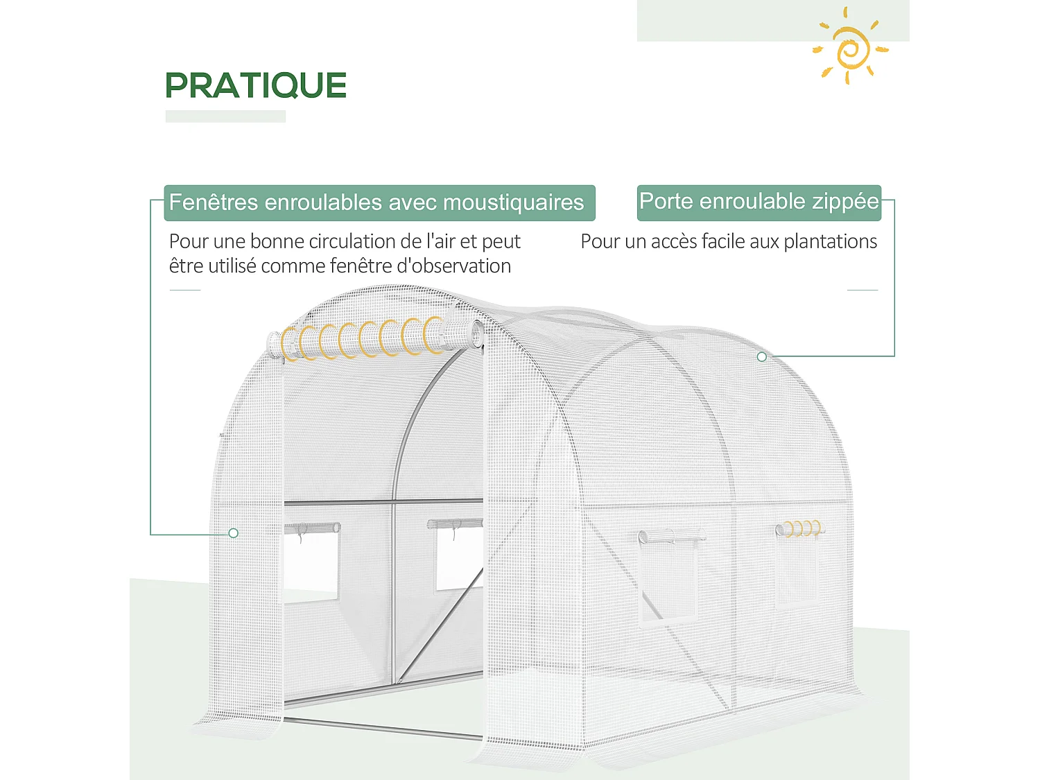 Serre de jardin tunnel 6 m² 3L x 2l x 1,9H m acier galvanisé renforcé diamètre 2,4 cm + PE haute densité fenêtres porte blanc