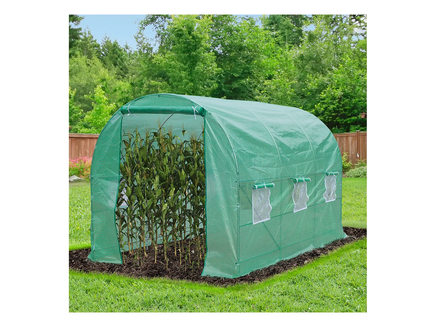 Serre de jardin tunnel 7m² 3,5L x 2l x 2H m châssis tubulaire acier galvanisé renforcé 6 fenêtres 1 portes vert