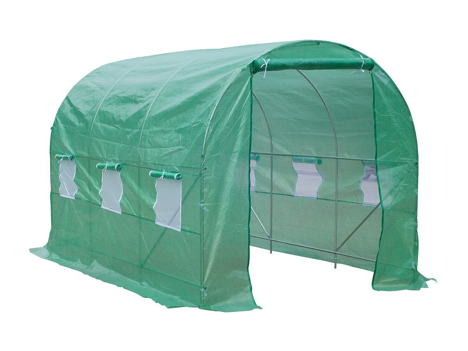 Serre de jardin tunnel 7m² 3,5L x 2l x 2H m châssis tubulaire acier galvanisé renforcé 6 fenêtres 1 portes vert