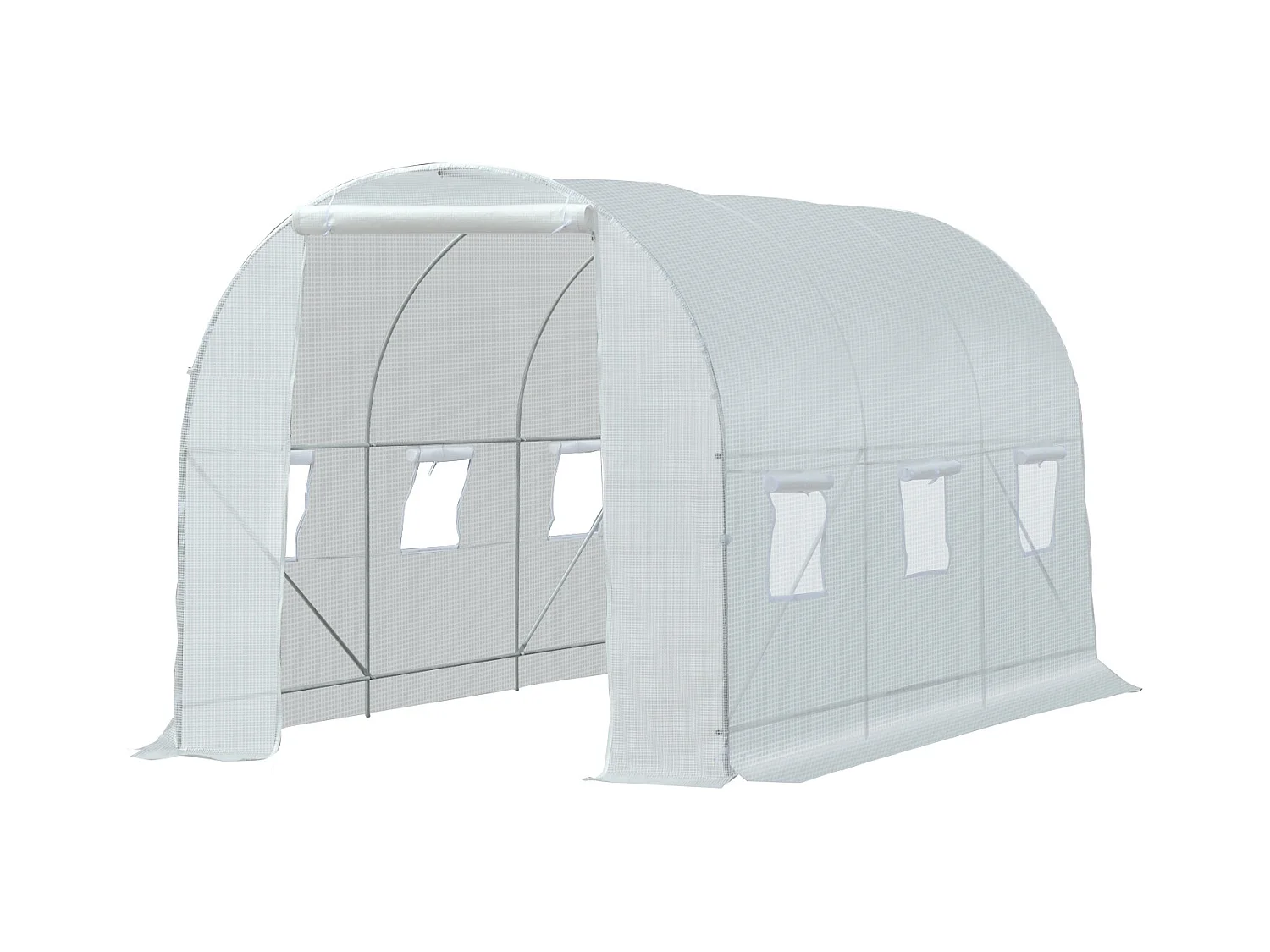 Serre de jardin tunnel surface sol 7 m² 3,5L x 2l x 2H m châssis tubulaire renforcé 18 mm 6 fenêtres blanc