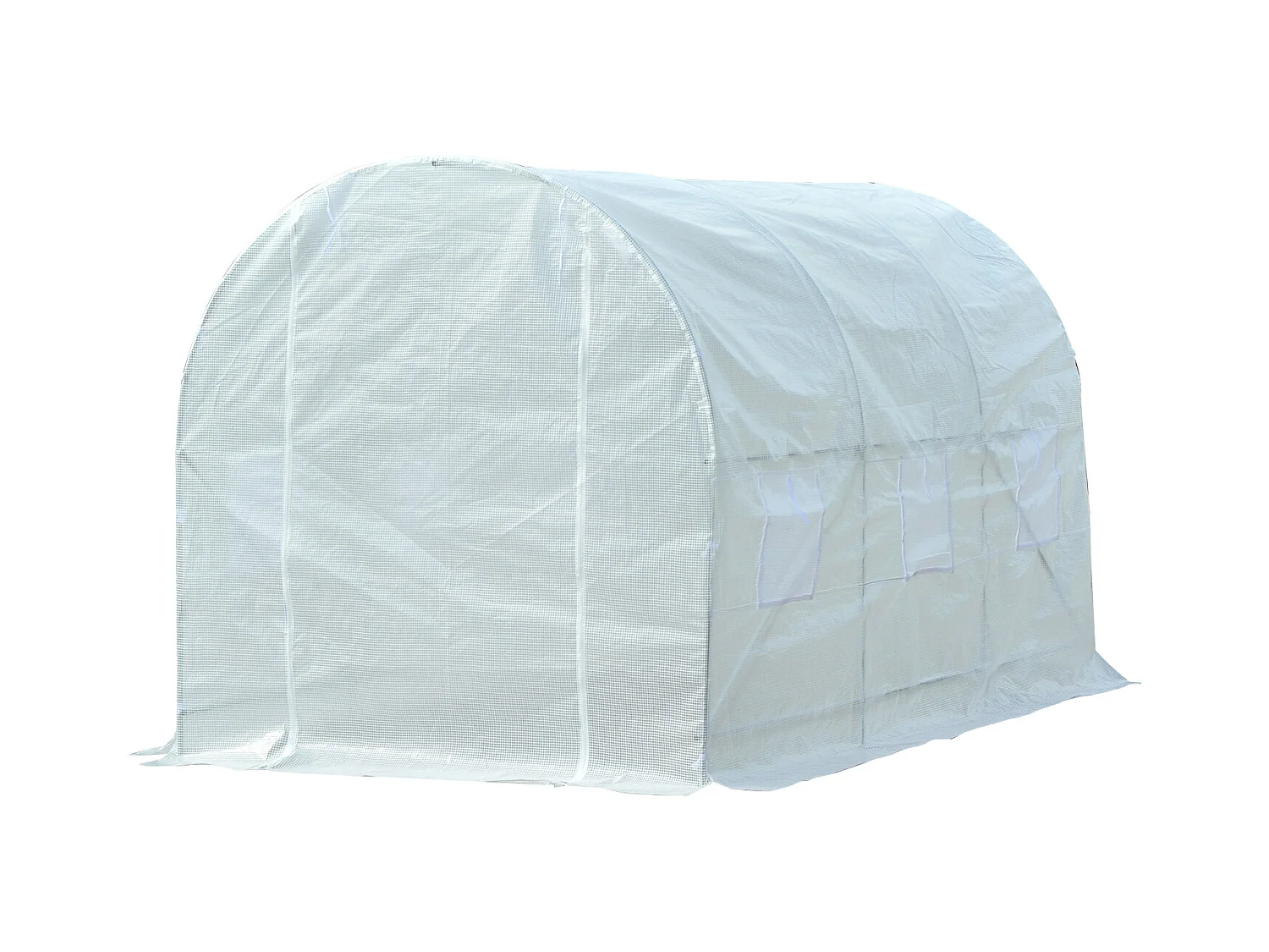 Serre de jardin tunnel surface sol 7 m² 3,5L x 2l x 2H m châssis tubulaire renforcé 18 mm 6 fenêtres blanc
