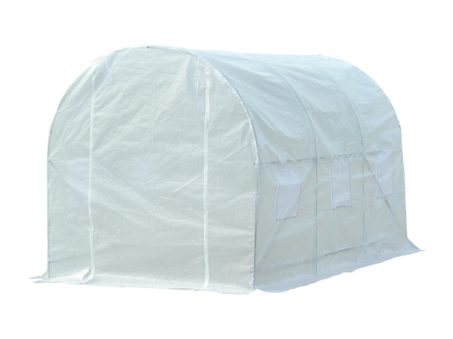 Serre de jardin tunnel surface sol 7 m² 3,5L x 2l x 2H m châssis tubulaire renforcé 18 mm 6 fenêtres blanc