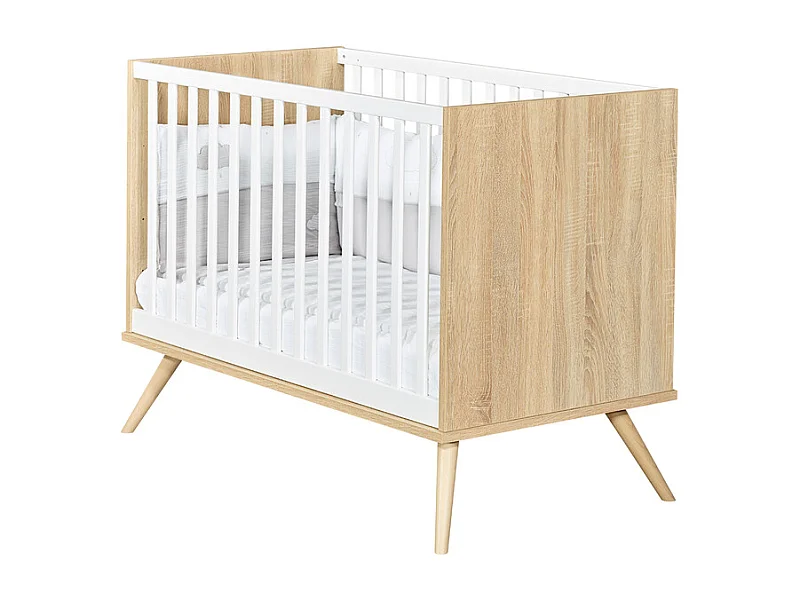 Lit bébé Seventies Bois et blanc