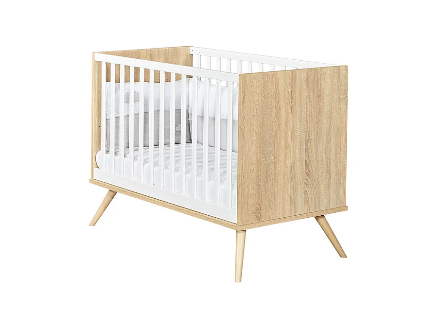 Lit bébé Seventies Bois et blanc
