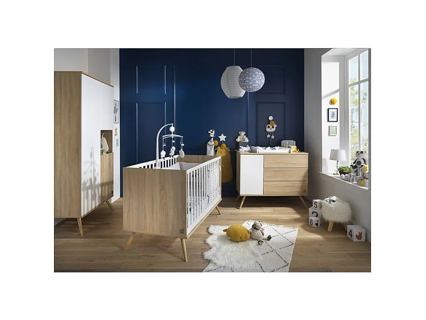 Lit bébé Seventies Bois et blanc