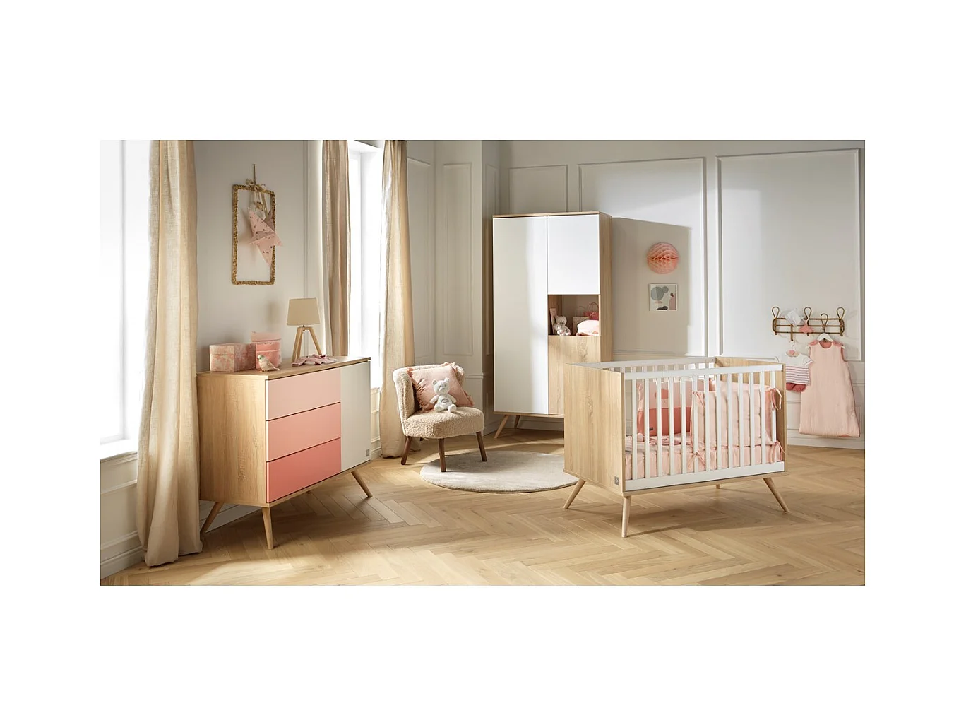 Lit bébé Seventies Bois et blanc