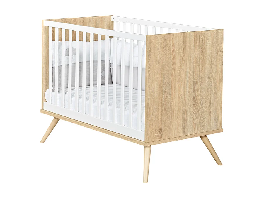 Lit bébé Seventies Bois et blanc