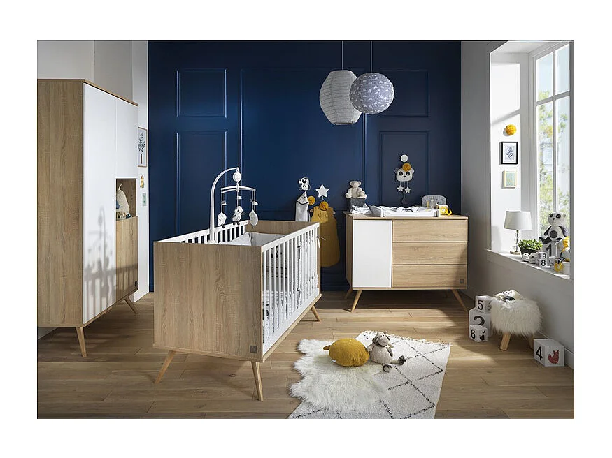 Lit bébé Seventies Bois et blanc