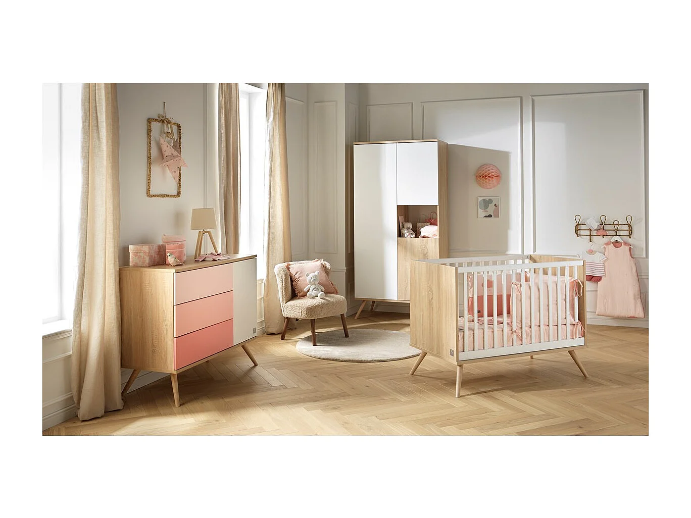 Lit bébé Seventies Bois et blanc