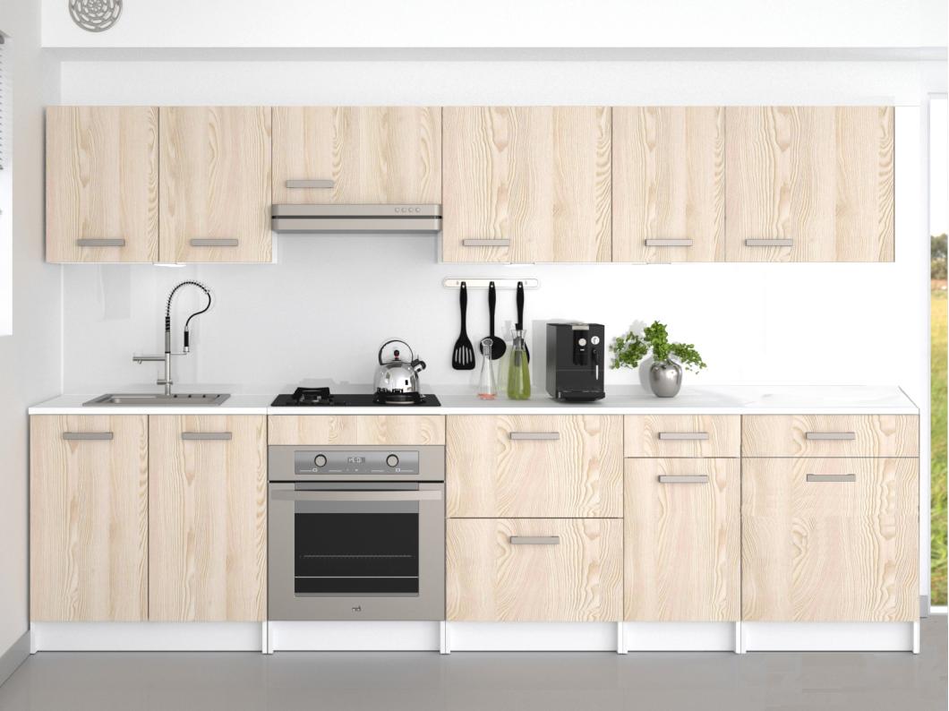 Cucina completa 300 cm 10 elementi portaoggetti Naturale e Bianco - TRATTORIA