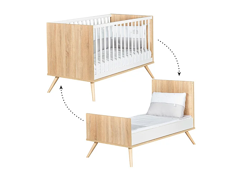 Lit bébé évolutif Seventies Bois et blanc