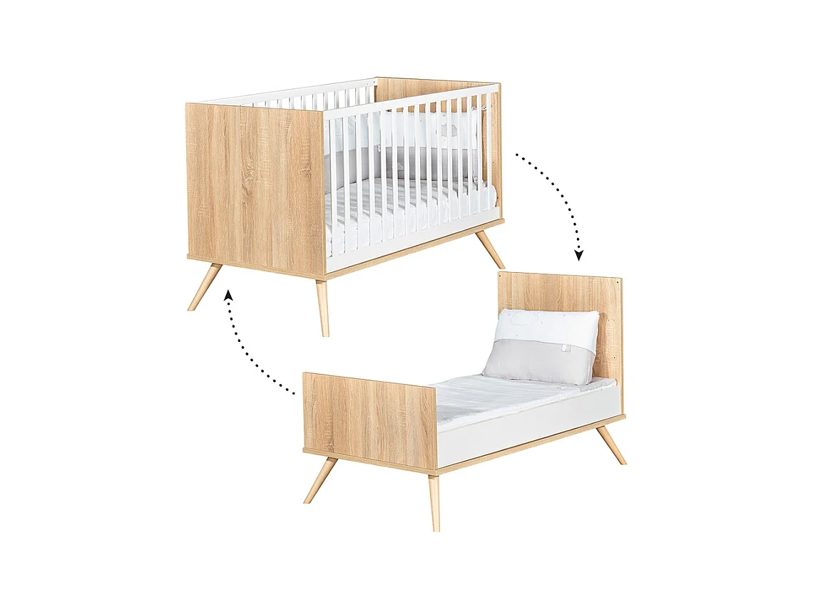 Lit bébé évolutif Seventies Bois et blanc