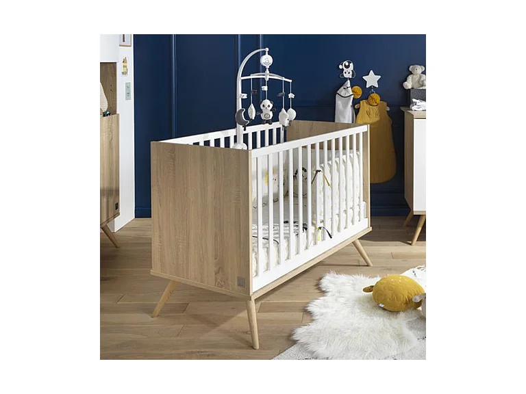 Lit bébé évolutif Seventies Bois et blanc