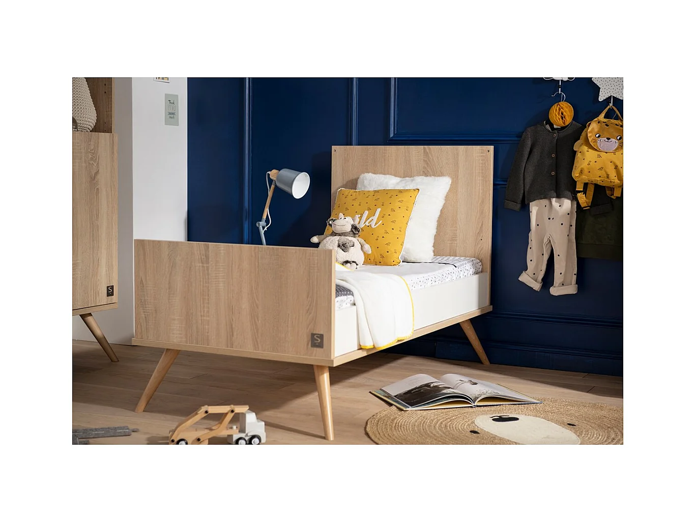 Lit bébé évolutif Seventies Bois et blanc