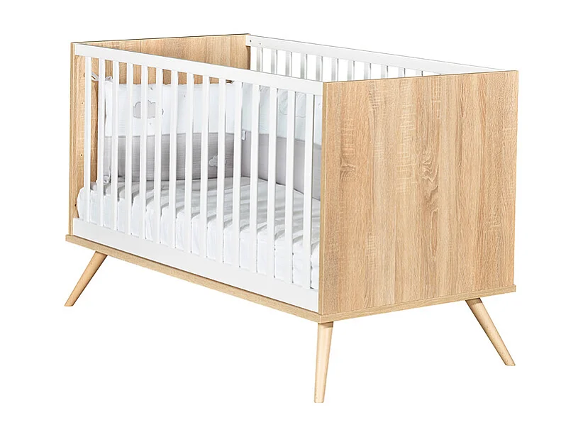 Lit bébé évolutif Seventies Bois et blanc
