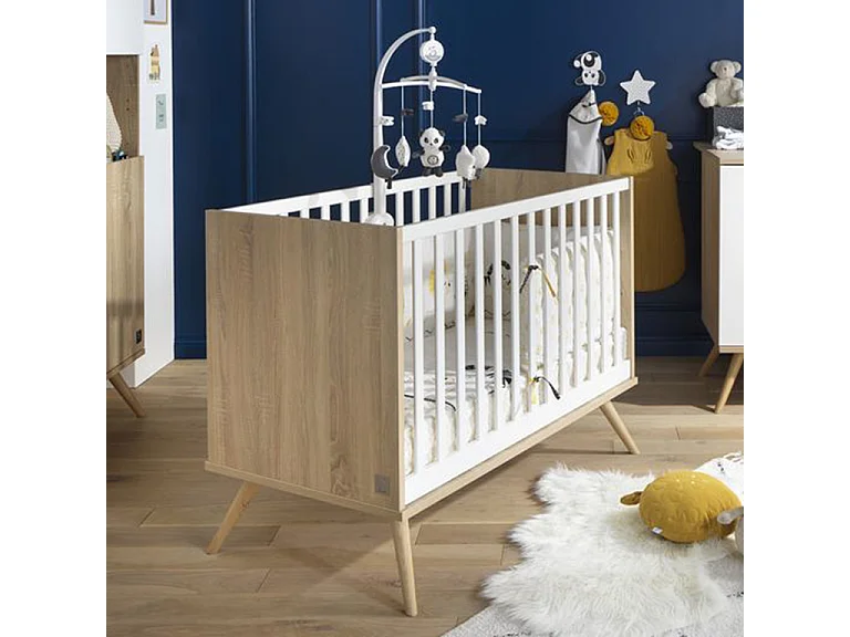 Lit bébé évolutif Seventies Bois et blanc