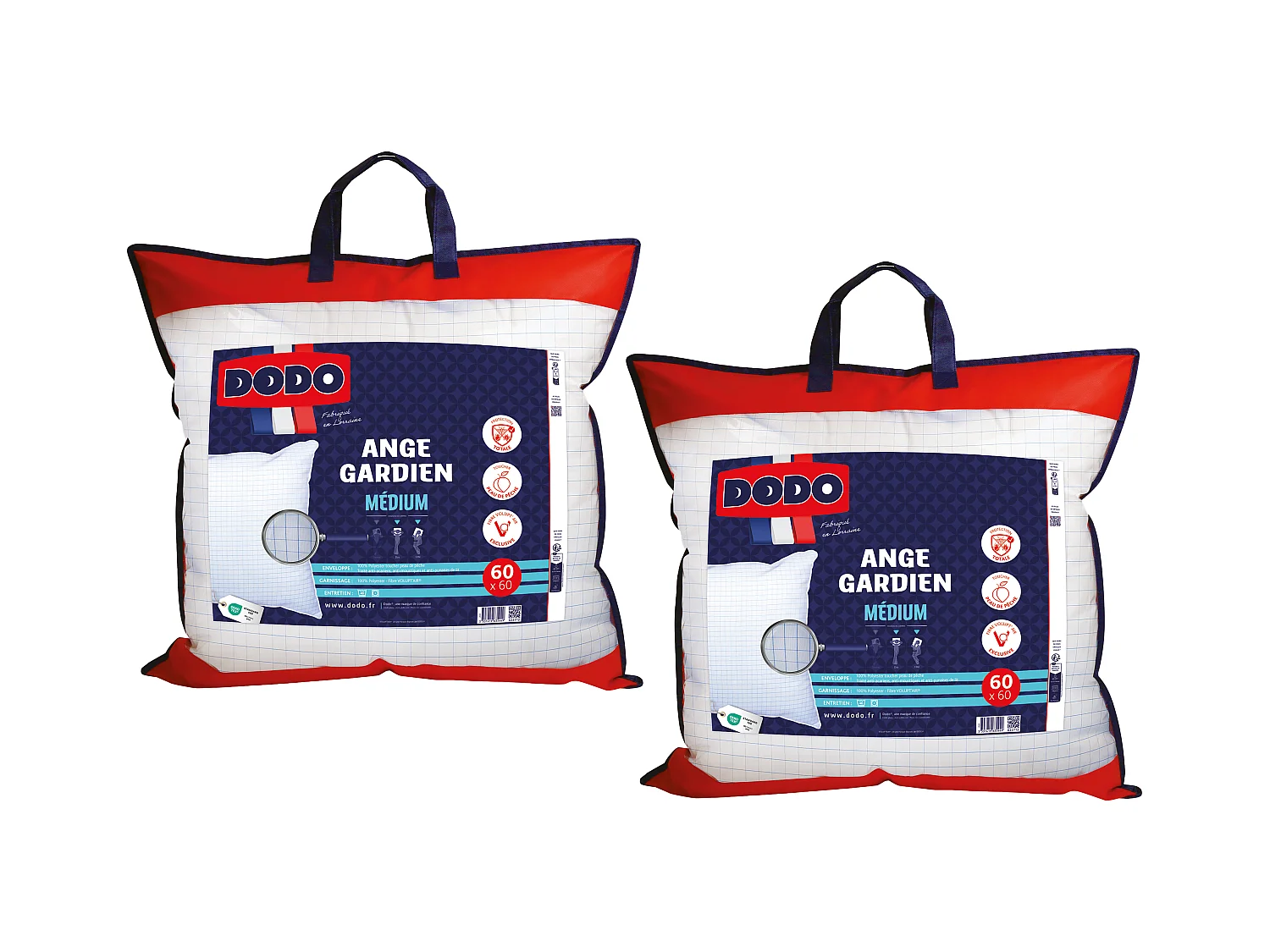 Lot de 2 oreillers DODO - Protection Totale  anti acariens - 60 x 60 cm - ANGE GARDIEN