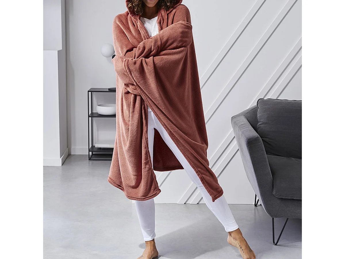 Geruite zijde met capuchon en wanten