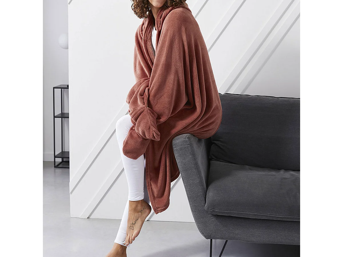 Geruite zijde met capuchon en wanten