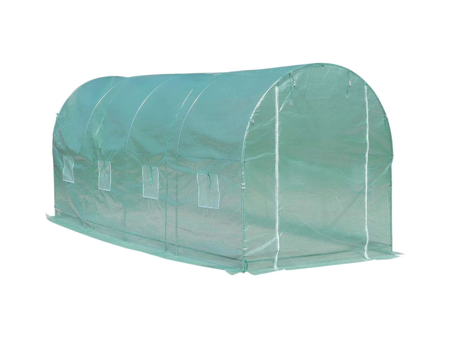 Serre de jardin tunnel surface sol 10 m² 5L x 2l x 2,10H m châssis tubulaire renforcé porte zippée 8 fenêtres enroulables vert
