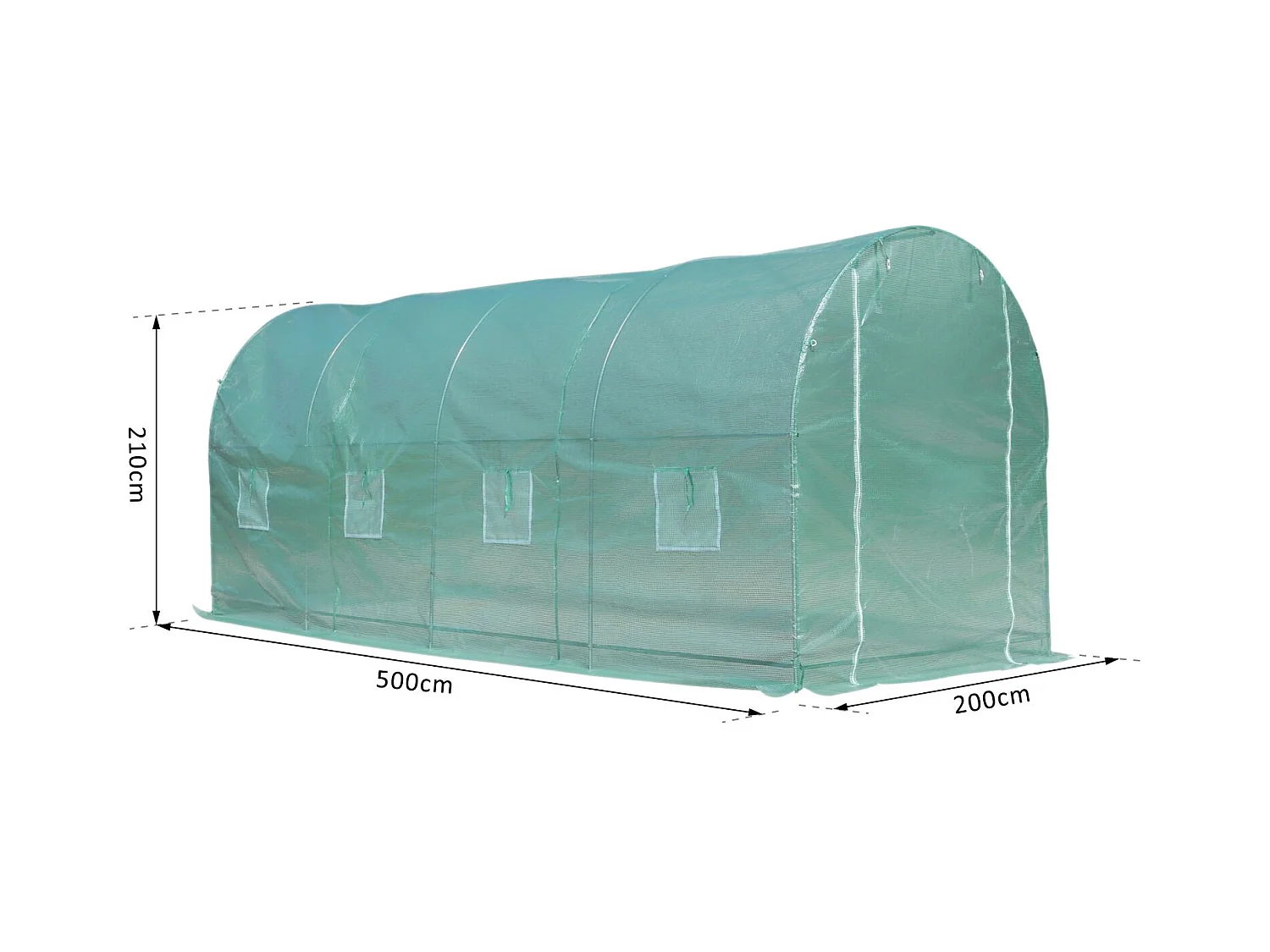 Serre de jardin tunnel surface sol 10 m² 5L x 2l x 2,10H m châssis tubulaire renforcé porte zippée 8 fenêtres enroulables vert